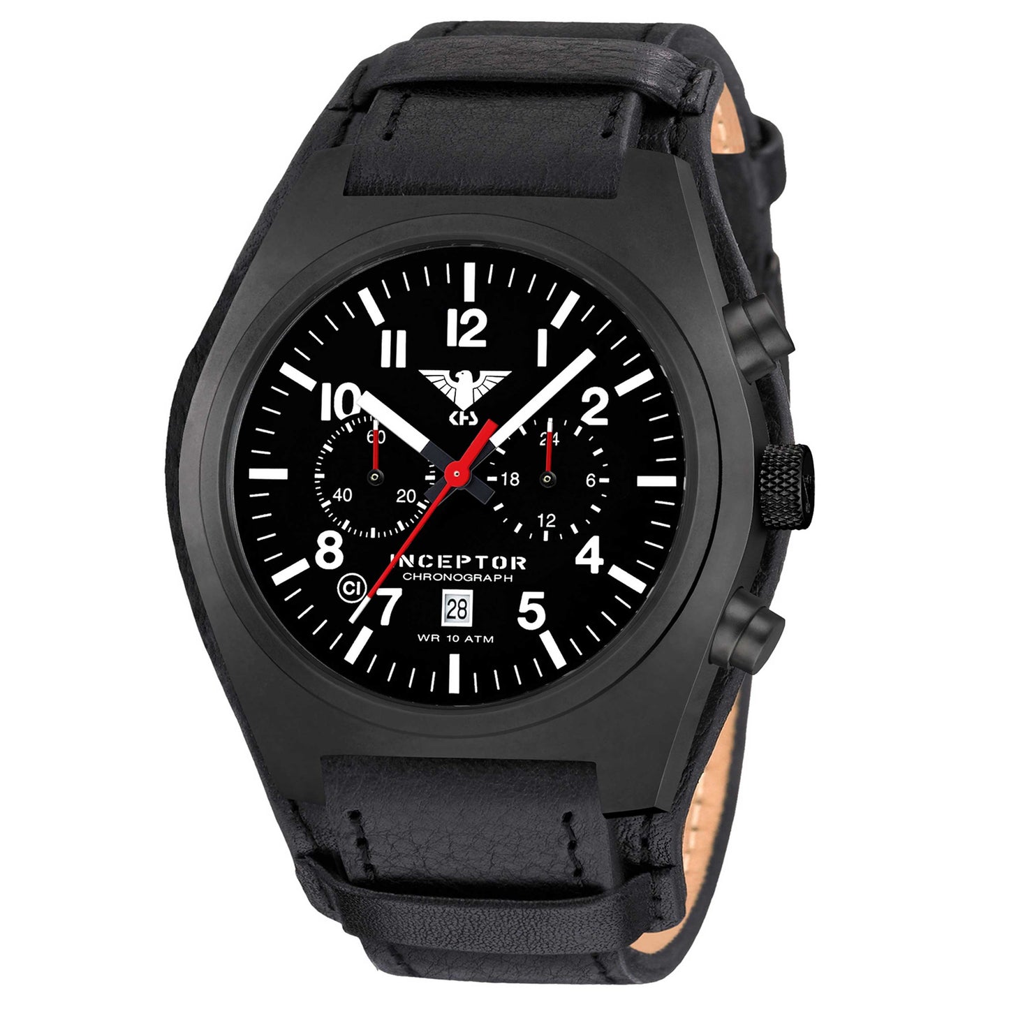 Watch Inceptor Black Steel Chronograph Leather G-Pad