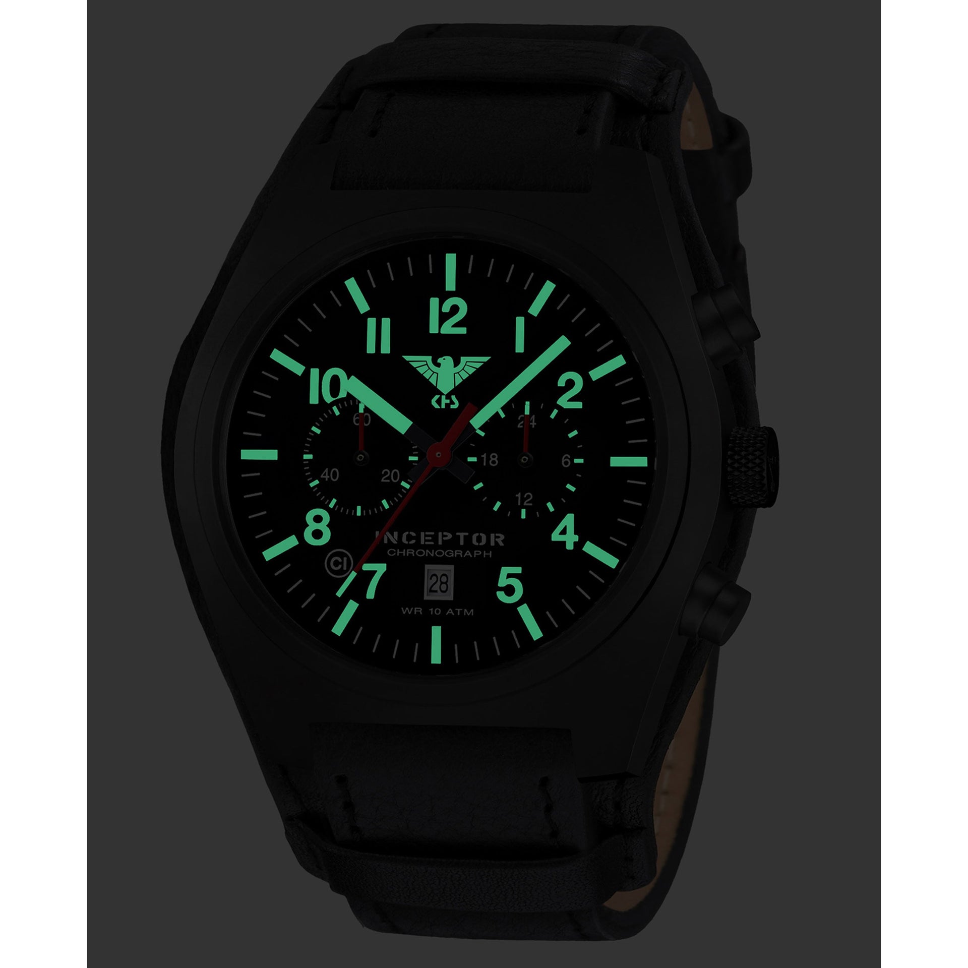 Watch Inceptor Black Steel Chronograph Leather G-Pad