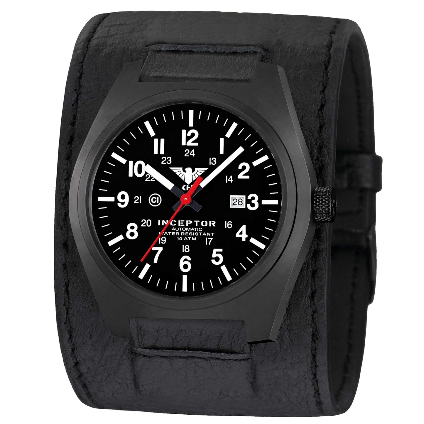 Watch Inceptor Black Steel Automatic Leather strap